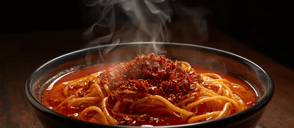 mie pedas viral dengan chili oil merah menyala