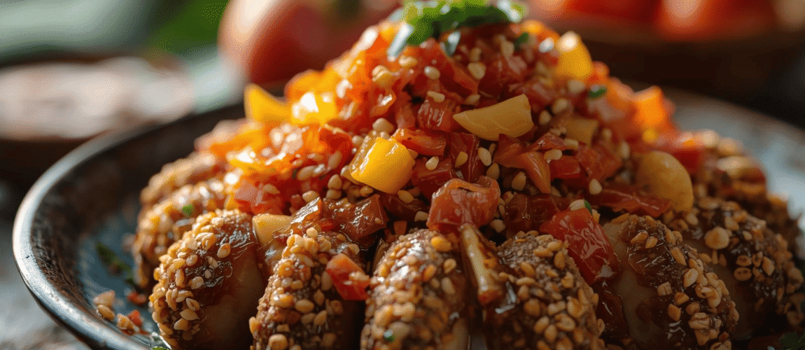 Close-up makanan unik dan viral dengan tekstur dan topping detail