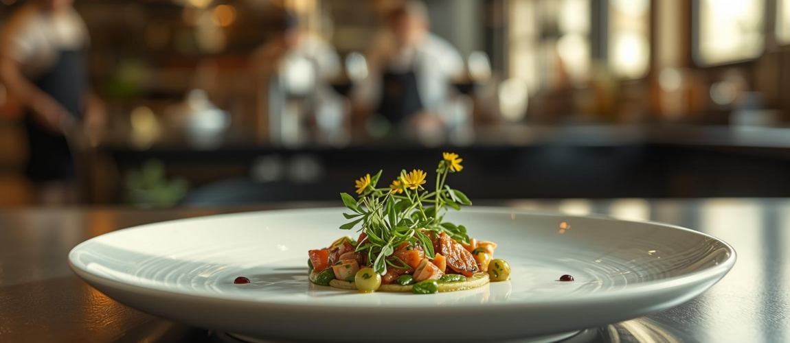 Inovasi makanan modern dengan plating elegan di dapur profesional