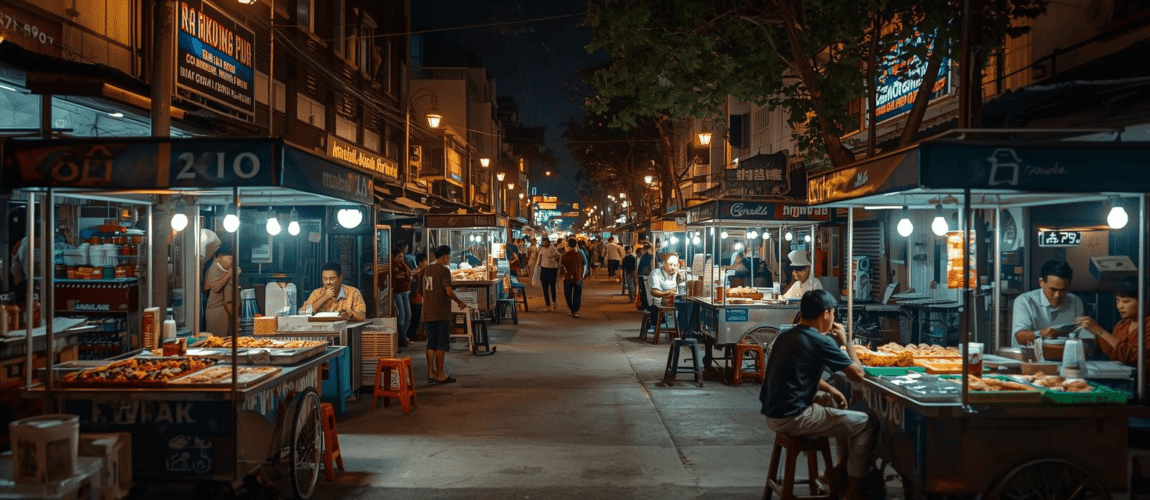 Suasana wisata kuliner Malioboro pada malam hari dengan angkringan